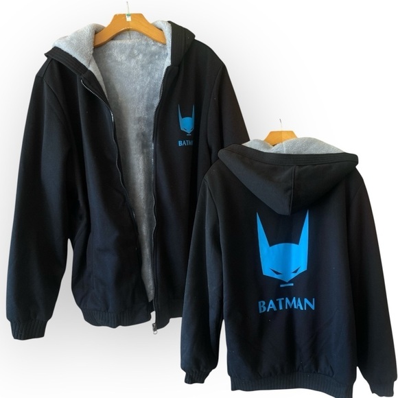 BATMAN Heavyweight Plush Fur Lined Hoodie Dark Navy Blue Size XL Gorpcore - Picture 1 of 9